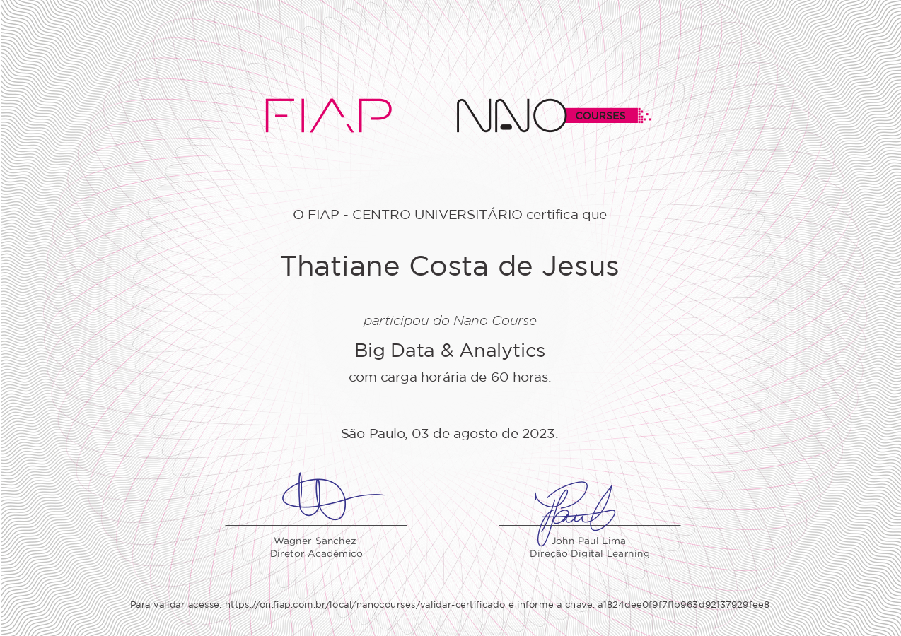 Certificado Big Data FIAP